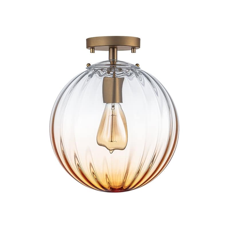 Gradual Colorful Ribbed Glass Globe Single Semi Flush Ceiling Light
