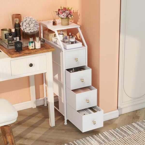 White Narrow 4 Drawer Dresser with Charging Station Tall Skinny Storage Tower Nightstand for Bedroom Bathroom Small Spaces - Bed Bath & Beyond - 42934183 White Narrow 4 Drawer Dresser with Charging Station Tall Skinny Storage Tower Nightstand for Bedroom Bathroom Small Spaces - Bed Bath & Beyond - 42934183