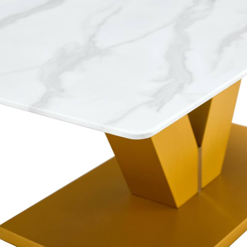 Modern Minimalist Coffee Table. Tempered Glass With Stickers Tabletop,En Mdf Pillars