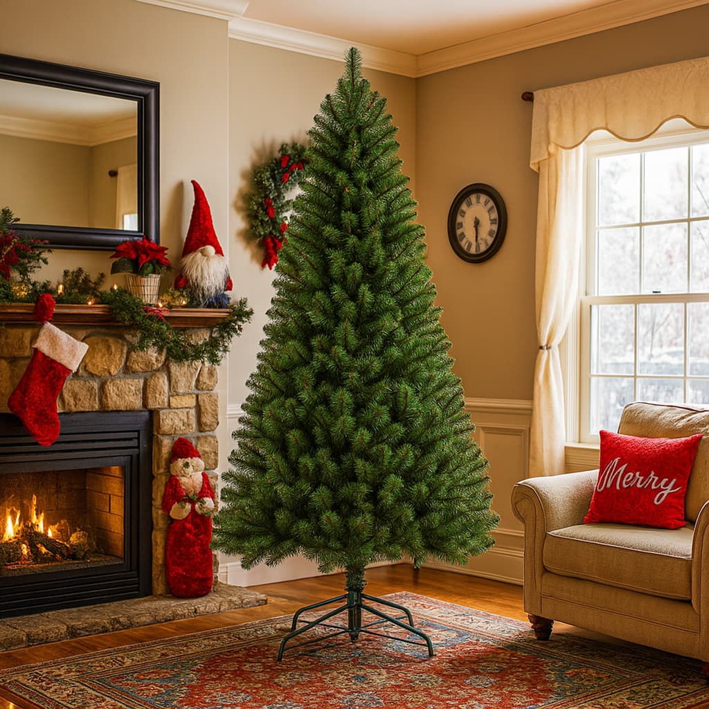 7FT Unlit Artificial Christmas Tree 775 Tips Full PVC Branches Classic Green Metal Stand Indoor