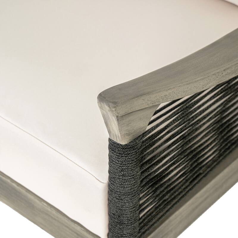 Christopher Knight Home - 4-Piece Patio Conversation Set with Woven Rope Loveseat, Cushions & Acacia Wood Coffee Table