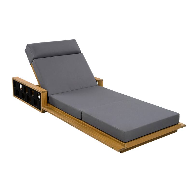 Christopher Knight Home - Modern Outdoor Solid Wood 4-Fold Adjustable Backrest Chaise Lounge with Rope Accents & Foam Cushion