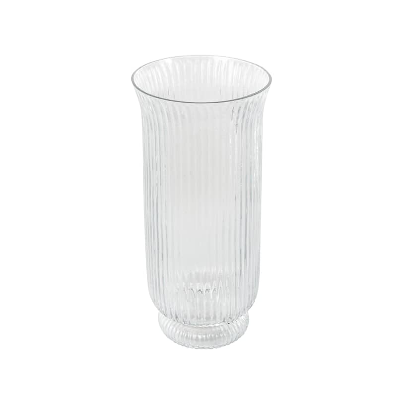 Glass Ribbed Fluted Candle Holder - Clear - Roche River Decor - 6"W x 6"L x 13"H