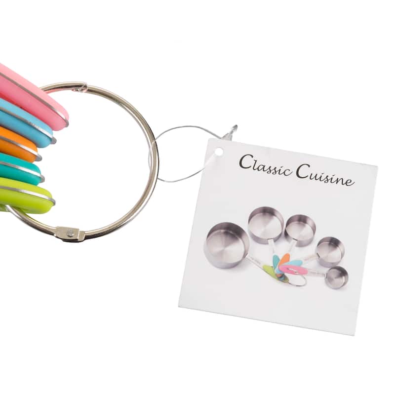 Classic Cuisine 10-Piece Measuring Cups and Spoons Set – Stainless-Steel with Colored Silicone Handles and Metal Ring Hanger