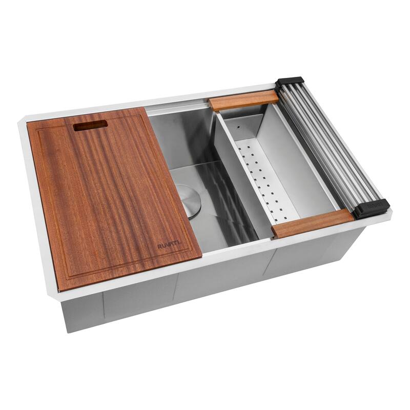 Ruvati 30-inch Workstation Ledge Undermount 16 Gauge Stainless Steel Kitchen Sink Single Bowl - RVH8310 - 28-1/2″ x 16″