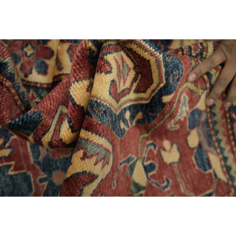 Hand Knotted Oriental 100% Wool Carpet Traditional Geometric Red Super Kazak Area Rug - 5' 10'' X 4' 0''
