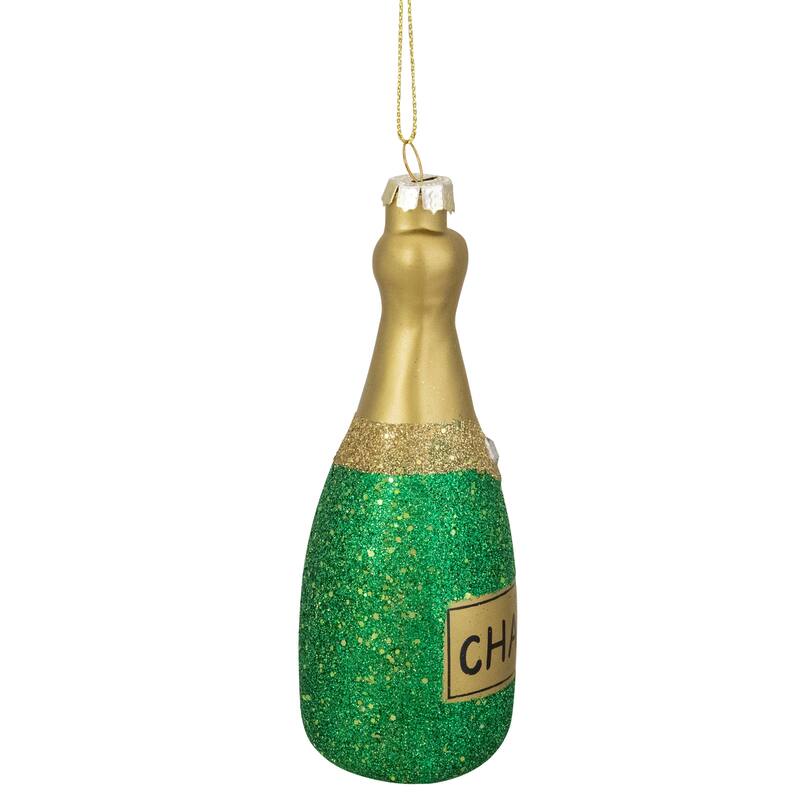 5" Gold and Green Glass Champagne Bottle Christmas Ornament