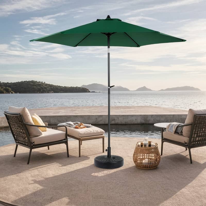 Push-Button Tilt 9FT Patio Umbrella - Easy Crank Lift, 6 Sturdy Ribs (Base Not Included)