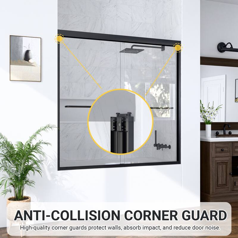 GDFStudio - Modern Minimalist Semi-Frameless Double Sliding Shower Door with 1/4" SGCC Tempered Glass & Stainless Steel Handle