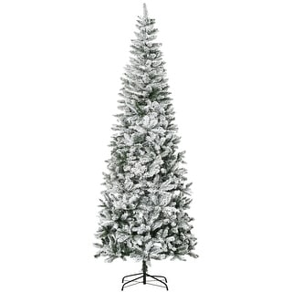 9FT Slim Snow-Flocked Artificial Christmas Tree, Winter Decor with Realistic Branch Tips