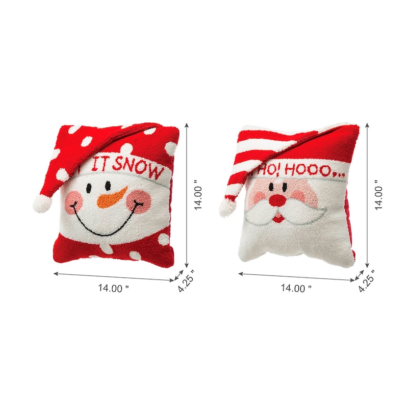 Glitzhome 14"L Hooked 3D Santa Snowman Christmas Throw Pillow Home Decor