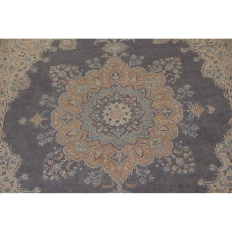Hand Knotted Oriental 100% Wool Carpet Traditional Medallion Greys & Charcoal Tabriz Area Rug - 12' 5'' X 9' 7''