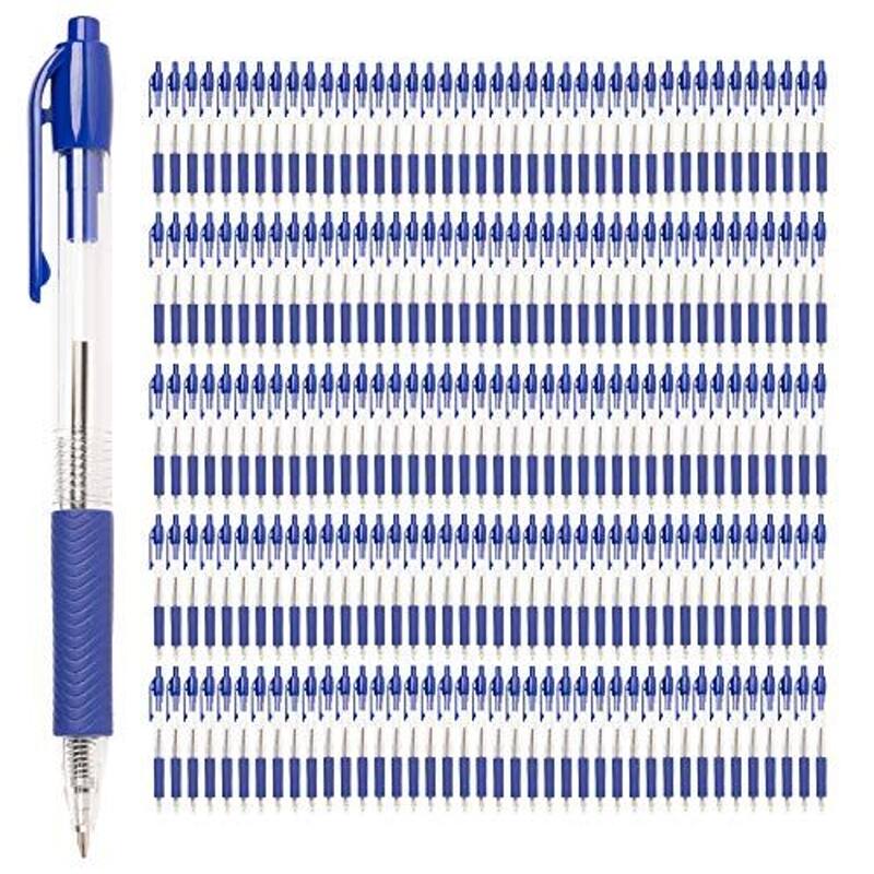 Paper Junkie 200 Pack Blue Retractable Ballpoint Pens, Comfort Grip, Smooth Writing for School and Office