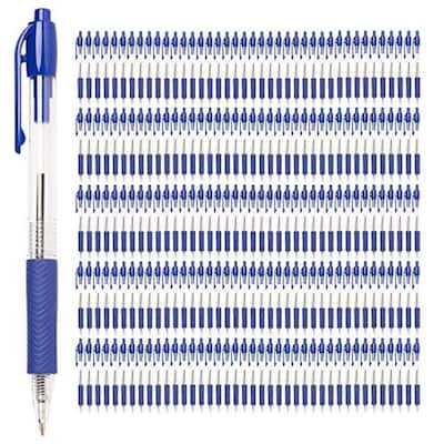 Paper Junkie 200 Pack Blue Retractable Ballpoint Pens, Comfort Grip, Smooth Writing for School and Office