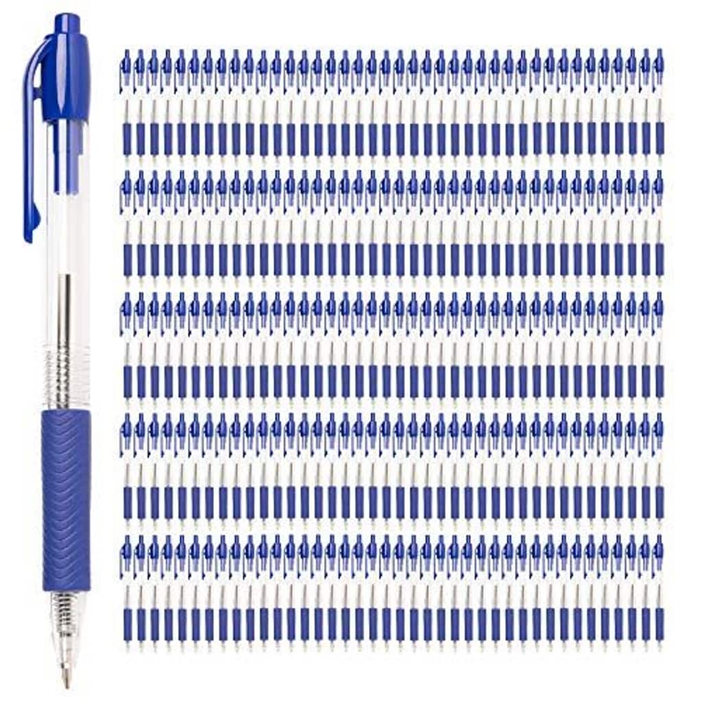 Paper Junkie 200 Pack Blue Retractable Ballpoint Pens, Comfort Grip, Smooth Writing for School and Office