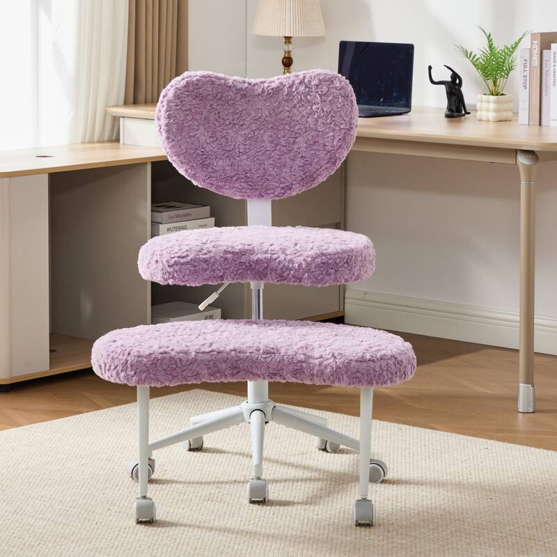 Rossetta Cute Fluffy Design Criss Cross Desk Chair with Lumbar Support and 360-Degree Swivel Footstool - Violet