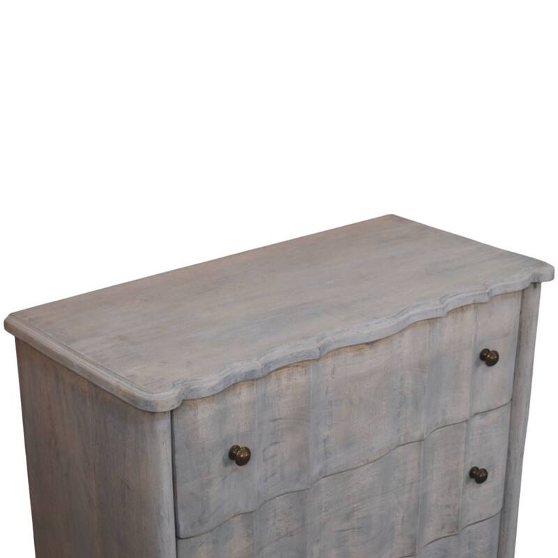 Artisan Furniture Solid Wood Curved Leg Chest, Grey, 3-Drawers
