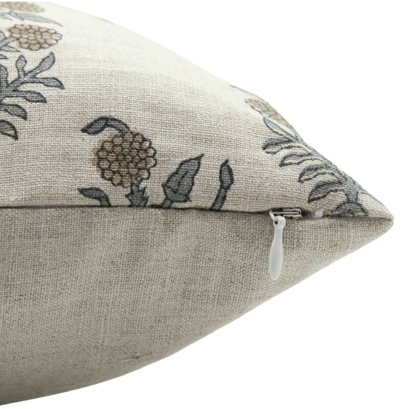 Fabdivine 12x20 Handmade Pure Linen Cushion Cover Floral Mustard Ideal for Sofa, Floral Block Print, Accent Décor, Bagru Buti