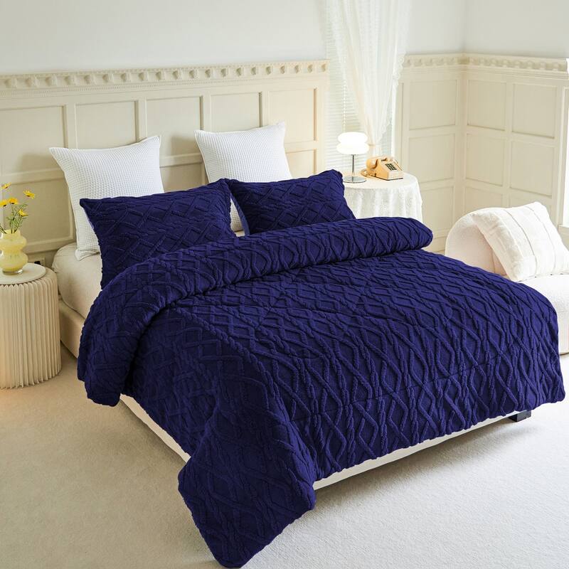 3 Pieces Sherpa Fleece Comforter Set Fluffy Comforter Bedding Set with 2 Pillowcases