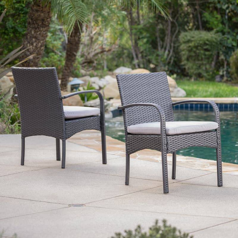 Set of 2 Outdoor Wicker All-Weather Armchair with Cushions for Patio, Deck