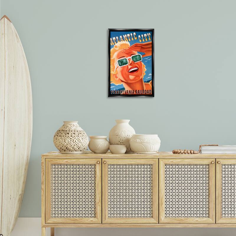 Stupell Atlantic City Vintage Woman Framed Floater Canvas Wall Art Design By Marcus Jules