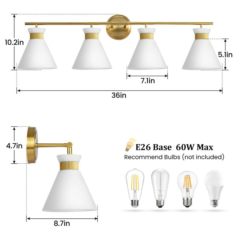 Dimmable Bathroom Vanity Light with Glass Shade