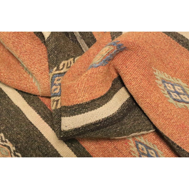 Hand Woven Oriental 100% Wool Carpet Southwestern Tribal Oranges & Rust Kilim Area Rug - 11' 2'' X 5' 8''