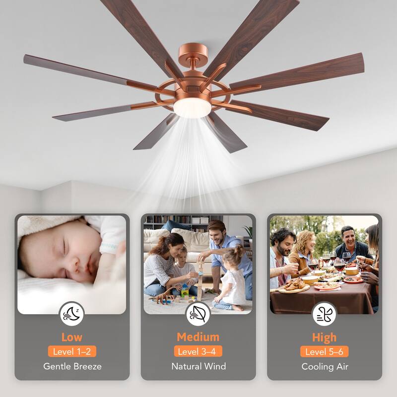 CO-Z 60'' 8-Blade Large Windmill Ceiling Fan with LED Lights and Remote for Living Room