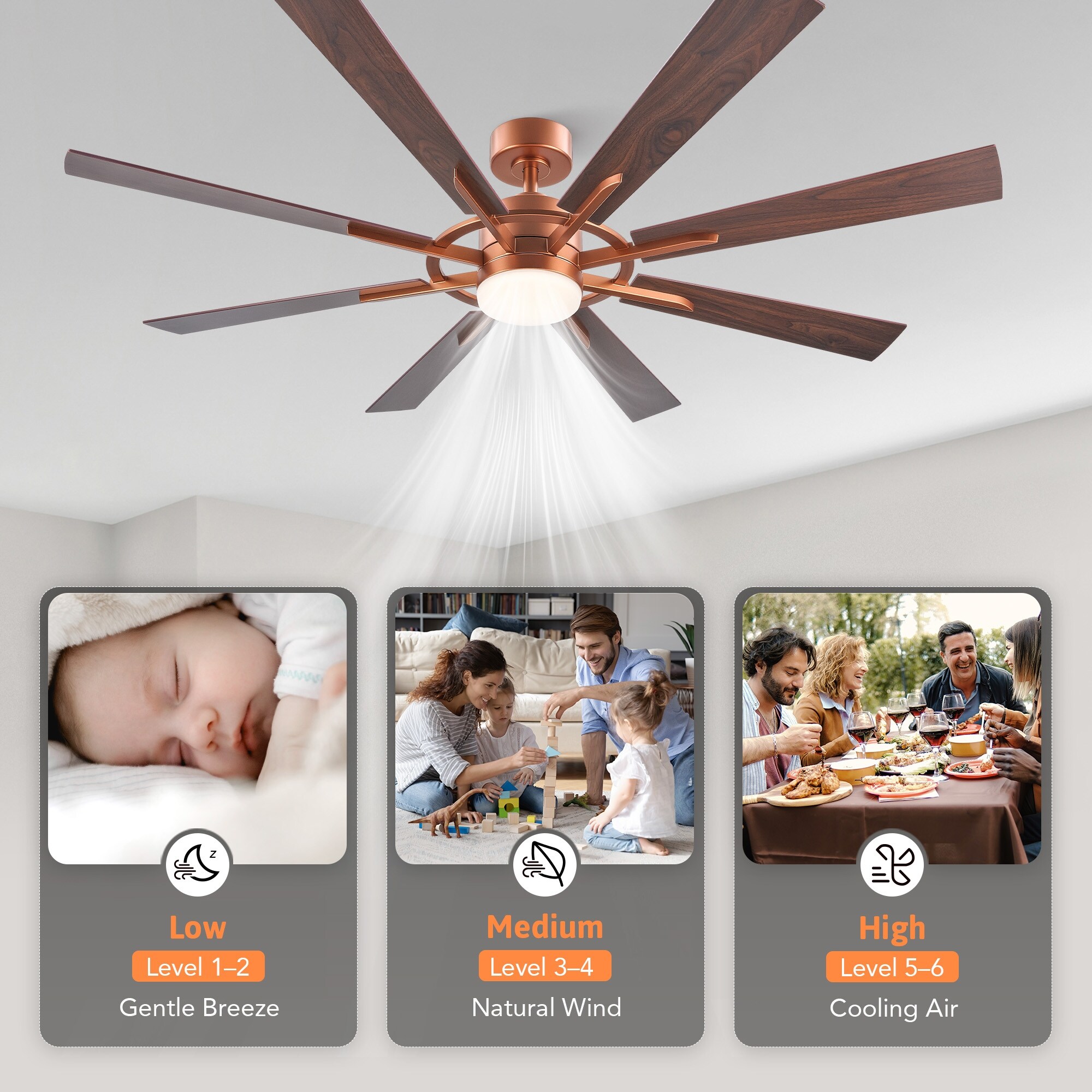CO-Z 60'' 8-Blade Large Windmill Ceiling Fan with LED Lights and