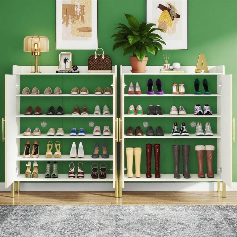 6-Tier Shoe Cabinet in White & Gold