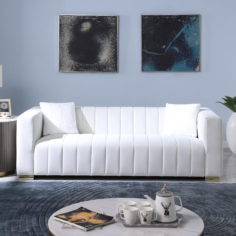 Modern Chesterfield Couch Channel Sofa with Velvet Upholstery