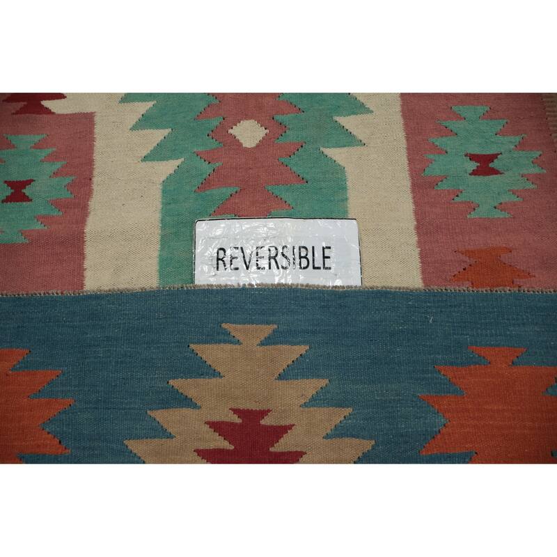 Hand Woven Oriental 100% Wool Carpet Southwestern Tribal Multi-Colored Kilim Runner Rug - 14' 10'' X 4' 9''