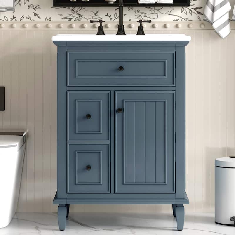 24" Bathroom Vanity with Sink Bathroom Storage Cabinet with One Flip Drawer and Two Drawers, Adjustable Shelf