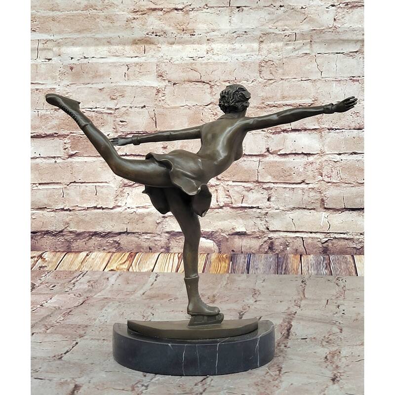 Graceful Bronze Figure Skater Sculpture – Ice Dancing Statue On Marble Base