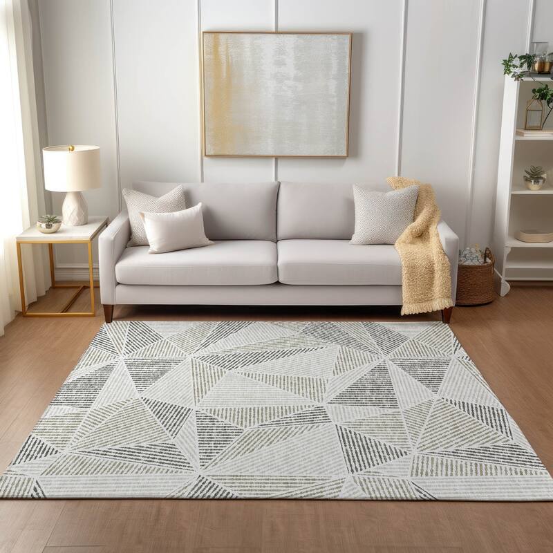Machine Washable Indoor/ Outdoor Chantille Mosaic Geometric Rug - Taupe - 10' x 14'
