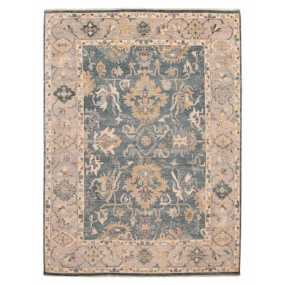 ECARPETGALLERY Hand-knotted Modern Oushak Teal Wool Rug - 8' 10" x 11' 9"