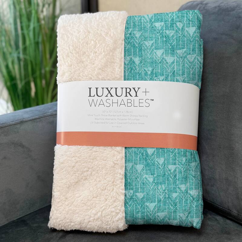 Premium Machine Washable Modern Boho Sherpa Throw Blanket