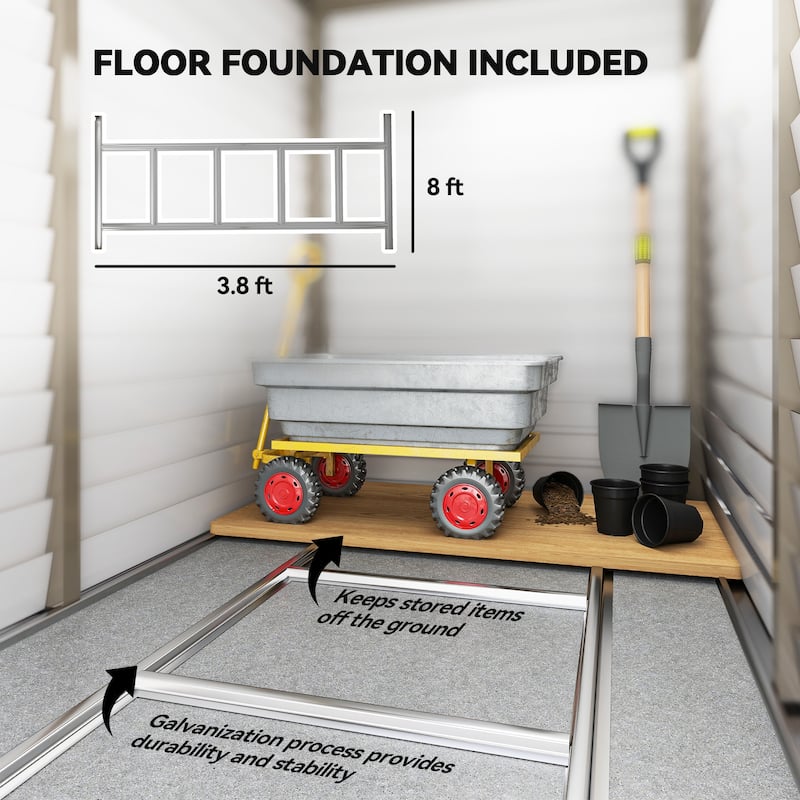 GDFStudio - Outdoor Lean-To Metal Storage Shed with Lockable Door, Foundation Kit & Ventilation for Backyard and Patio Storage