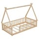 preview thumbnail 9 of 7, Modern Twin Size Pine Wood Tent-Shaped Floor Bed Frame, Teepee Bed with Guardrails & Slats for Kids Girls Boys, Natural