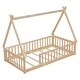 preview thumbnail 9 of 7, Natural Twin Size Pine Wood Tent-shaped Floor Teepee Bed with Guardrails, Slats and Rood
