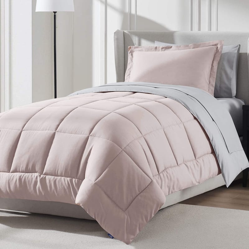 Emperyan Reversible Comforter Set Bed in a Bag with Cooling Pillow - Blush Pink/Twin XL - Twin XL