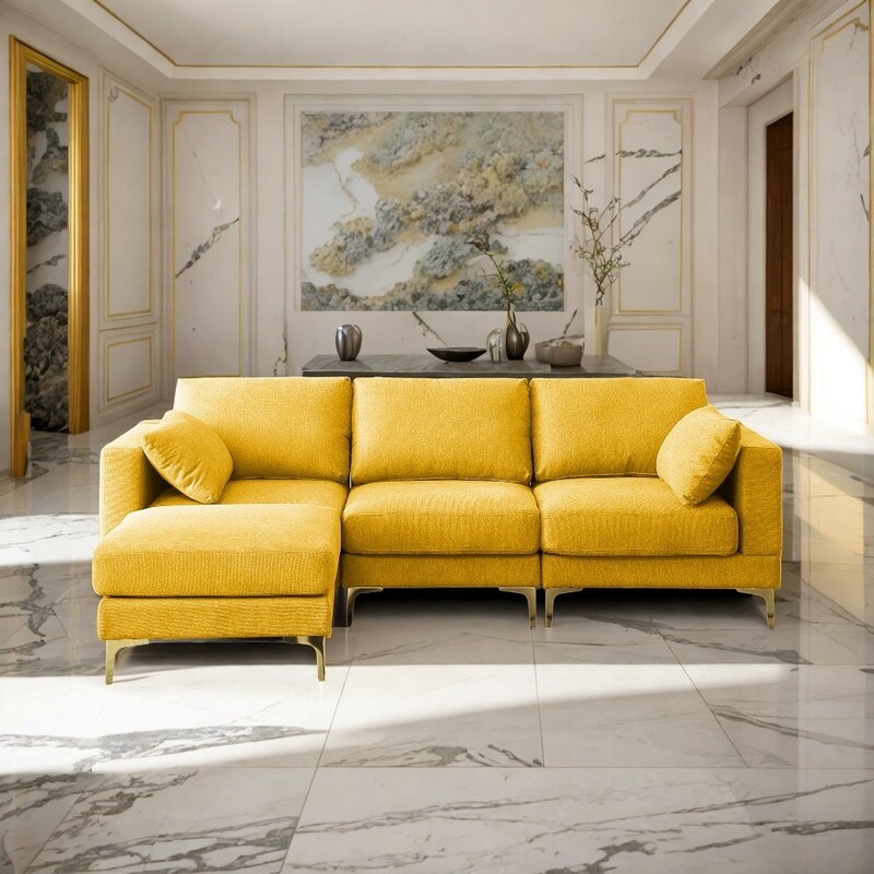 Yellow l shaped couch sale