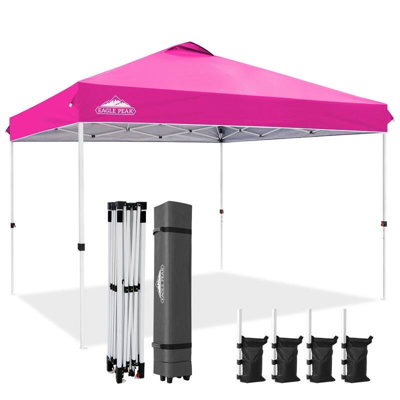 EAGLE PEAK Pop Up Canopy Tent with Wheeled Carry Bag, 8 Stakes, 4 Ropes, 4 Weight Bags, Easy Set Up Tent Canopy, 12x12 ft