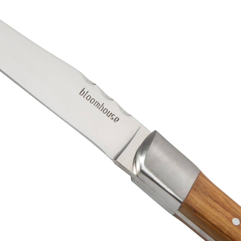 Bloomhouse 4-Piece German Stainless Steel Steak Knife Set - Premium Olive Wood Handle Steak Knives, Full-Tang Blades - Natural