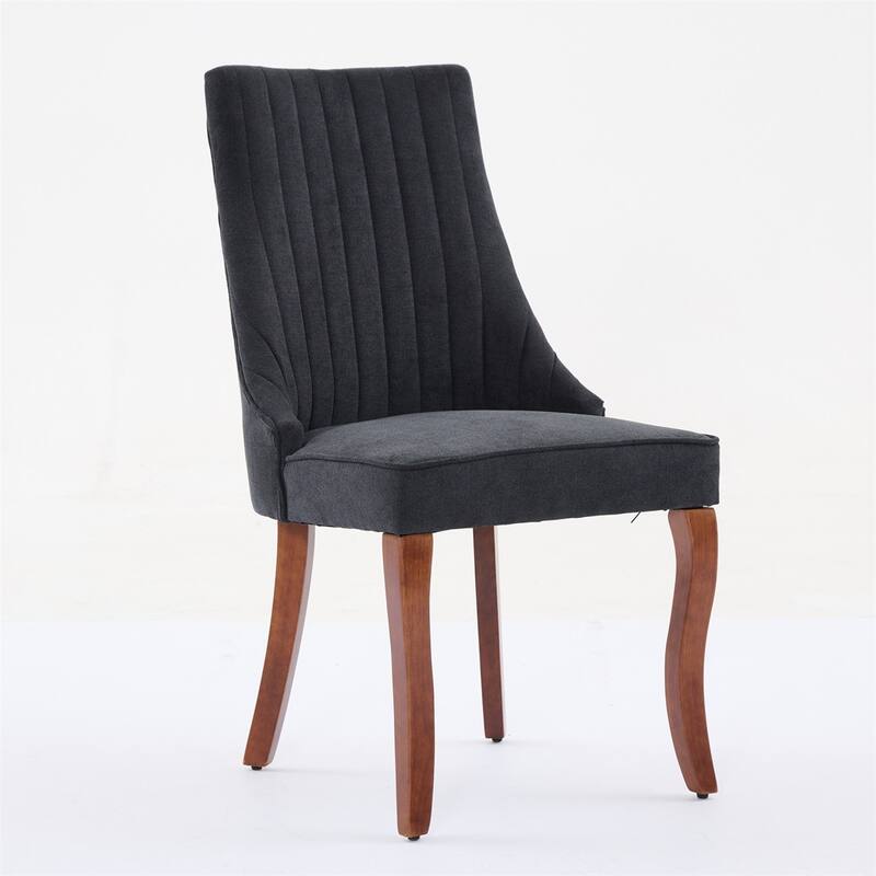 Set of 2 Fabric Upholstered Kitchen Dining Chairs with Solid Wood Legs