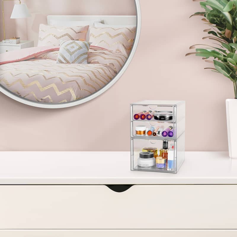 Sorbus Acrylic Cosmetic Makeup Organizer 3 Drawers Clear Stackable Storage Bin For Jewelry And Office Supplies Organizer- 2Pc