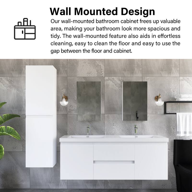 60'' Double Bathroom Vanity Set With Resin Top - 58.5'' x 19.5'' x 22.5''