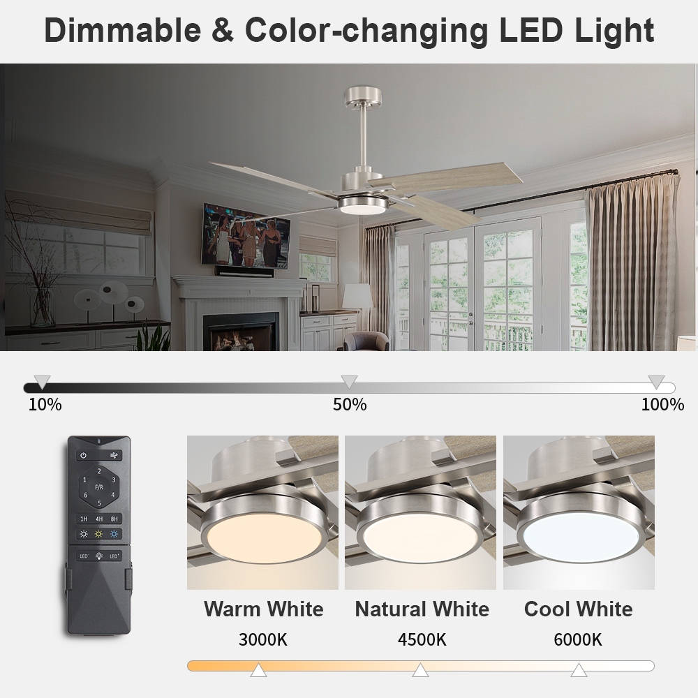 MLiAN 56 In./ 72 In. 4 Plywood Blades Indoor LED Light Ceiling Fan with Remote...