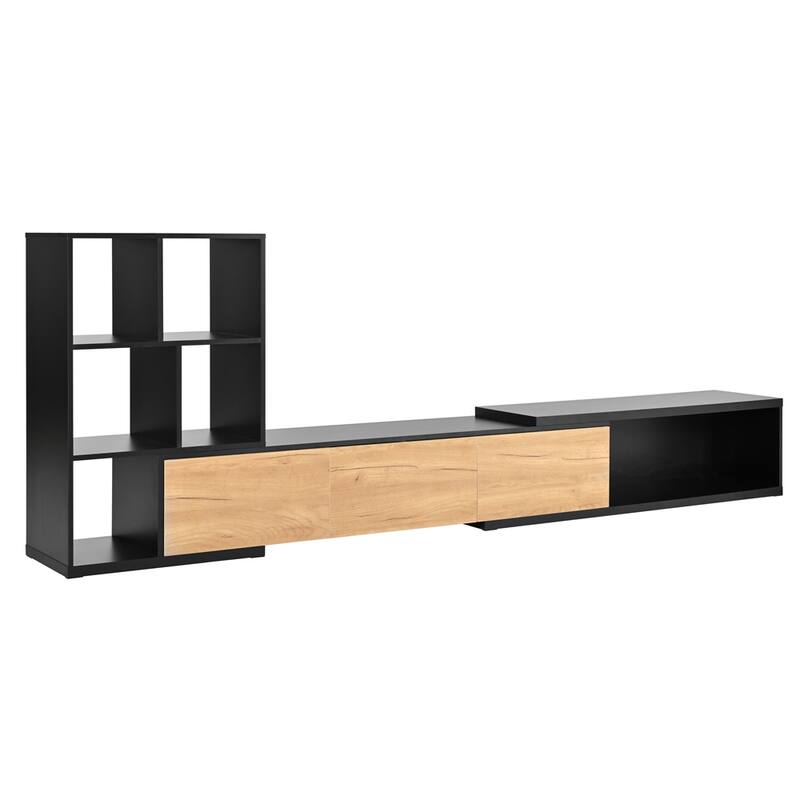 Extendable TV Stand with 3 Tier Bookshelves