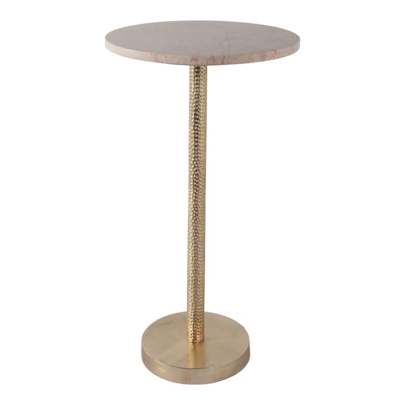 Metal and Stone Accent Table with Aluminum Base - Modern Stylish Side Table for Home Decor
